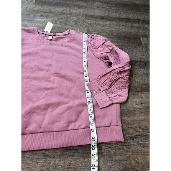 Anthropologie Womens Pullover Sweatshirt Medium Rose Pink Puff Eyelet Sleeve M5 - Picture 7 of 8